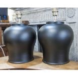 TABLE LAMPS, a pair, matt black, bases each 37cm H.