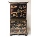 LINEN PRESS, George III style, lacquered and gilt chinoiserie decorated,