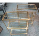 ETAGERES, a pair, 1960's French style, gilt frame with glass inserts, 62cm x 32cm x 87cm.