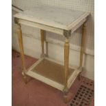 SIDE TABLE, early 20th century French painted, the white marble top, on fluted tapering supports,