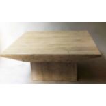 LOW TABLE, 1970s, travertine marble rectangular top, shaped frieze and plinth support,