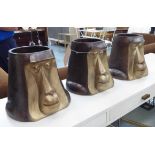 BABOON HEAD POTS, a set of three, stylised studies, 27cm H approx.