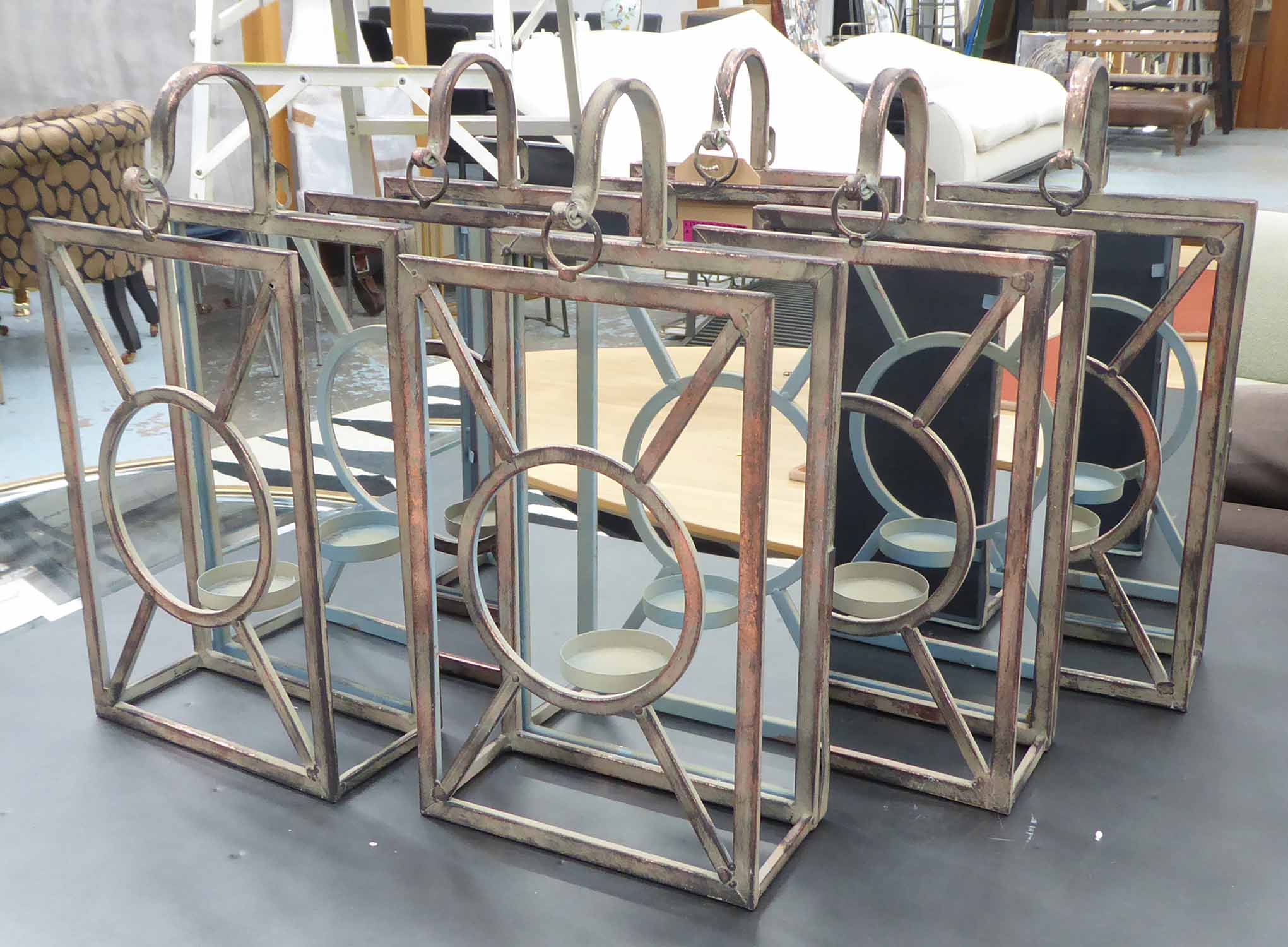 'GARDEN ROOM' WALL LANTERNS, a set of six, French Provincial style, mirrored backs, 43cm H.