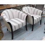TUB CHAIRS, a pair, in grey patterned fabric, 72cm x 72cm x 75.