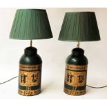 TEA CANISTER TABLE LAMPS, a pair,