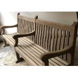 ENGLISH COUNTRY ESTATE GARDEN BENCH, of exceptional proportions, silvery weathered teak,