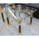 SIDE TABLE, Hollywood Regency style, swan detailed base with bevelled glass top, 63.5cm x 63.