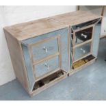 SIDE CHESTS, a pair, contemporary, two drawer with mirrored detail, 48cm x 36cm x 62cm.