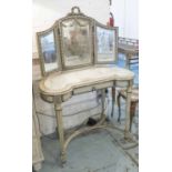 DRESSING TABLE, late 19th century French, painted with white marble top, triple mirror and drawer,