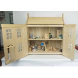 DOLL'S HOUSE WITH FURNITURE AND DOLLS, contemporary (with faults, sold as seen) 63.5cm x 32.