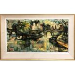 OLIVIER FOSS (1920-2002) & FIEHL 'Pont Neuf - Paris', hand embellished lithograph on canvas,