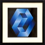 VICTOR VASARELY 'Gestalt Blue', off-set lithograph, 1971, Volume: Hommage a l Hexagone, 25cm x 25cm,