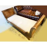 SINGLE BED FRAME, Empire design mahogany, with carved swan detail and base, 86cm H x 83cm x 190cm L.