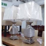 TABLE LAMPS, a pair, contemporary polished metal, with shades, 72cm H.
