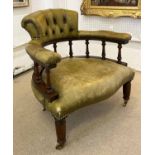 CAPTAINS CHAIR, 19th century design, buttoned olive green leather,