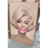 LACQUERED PANEL, Marilyn Monroe with bubblegum, 104cm x 6cm W.