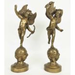 CHERUBS, a near pair, in the manner of Augustus Moreau, cast metal, 44cm H.