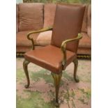 OPEN ARMCHAIR, early 20th century walnut,