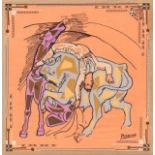 AFTER PABLO PICASSO, Bull Fighter, on silk, 78cm x 78cm, framed.
