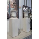 TABLE LAMPS, a pair, cream, of outsize proportions, each base 68cm H.