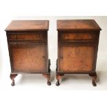 BEDSIDE CABINETS, a pair, Queen Anne style, walnut, each with drawer,