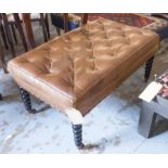 FOOTSTOOL, buttoned brown leather top, 93cm W x 55cm D x 48cm H.