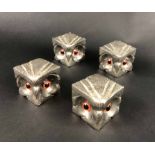 FONDICA CO ART, sculptural owls, a set of four, silvered finished, circa 1990's, 41cm H.