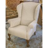 WING ARMCHAIR, George III style, in black and white ticking, 101cm H x 78cm W.