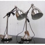 DESK LIGHTS, a pair, 1920s American inspired design, with articulating stands, 53cm H.