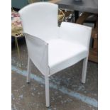 DESK ARMCHAIR, contemporary, stitched white leather, 85cm H (slight faults).
