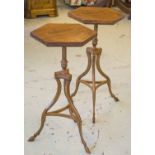 WINE TABLES, a pair, Georgian style walnut with hexagonal tops and hoof feet, 73cm H x 39cm x 34cm.