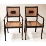 ARMCHAIRS, a pair, early 20th century Regency style, lacquered and inlaid,