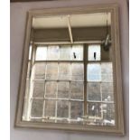 WALL MIRROR, rectangular, bevelled plate, with distressed grey painted stepped frame,
