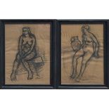 LIFE DRAWINGS, a set of two, both charcoal on paper of seated nude females,