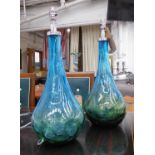 TABLE LAMPS, a pair, blue glass, each 58cm H.