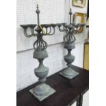 GARDEN CANDELABRAS, a pair, zinc of substantial proportions, each 91cm H x 39cm W.