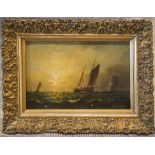 ADOLPHUS KNELL (British 1801-1875), 'Ships at sea', oil on board, signed, 30cm x 45cm, gilt framed.