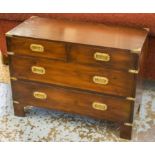 LOW CHEST, campaign style brass bound with four drawers, 61cm H x 82cm W x 38cm D.