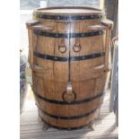 WINE BARREL BAR, with central opening compartment with light up interior, 101cm H x 60cm diam.