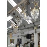 HANGING PENDANT LIGHTS, three, decorative glass shades,