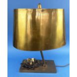 TABLE LAMP, brass with lotus leaf decorated base, 53cm H.