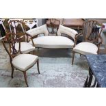 SALON SUITE, Edwardian mahogany and satinwood banded, comprising a white fabric upholstersd settee,