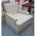 EICHHOLTZ ARMCHAIR, in cream herringbone fabric studded detail, 90cm L x 90cm x 91cm H.