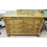 COMMODE, early 19th century Restauration cherrywood with three long drawers, 58cm x 88cm H x 131cm.