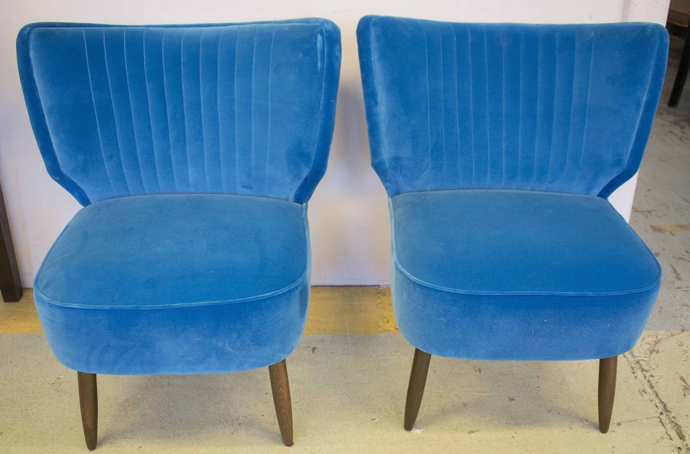 SIDE CHAIRS, a pair, 1960's Italian style in cobalt blue velvet, 66cm W, 77.