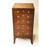 CHEST, 19th century walnut and line inlaid with five graduated drawers and splay supports,