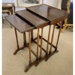 NEST OF THREE TABLES, 19th century mahogany and brass inlaid, largest 72cm H x 50cm x 36cm.