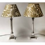 LAMPS, a pair, silver plated Corinthian column, 50cm H.