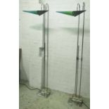 ARCADIA DE MAJO MURANO FLOOR LAMPS, a pair, Italian 1980's with blue/green glass diffusers,