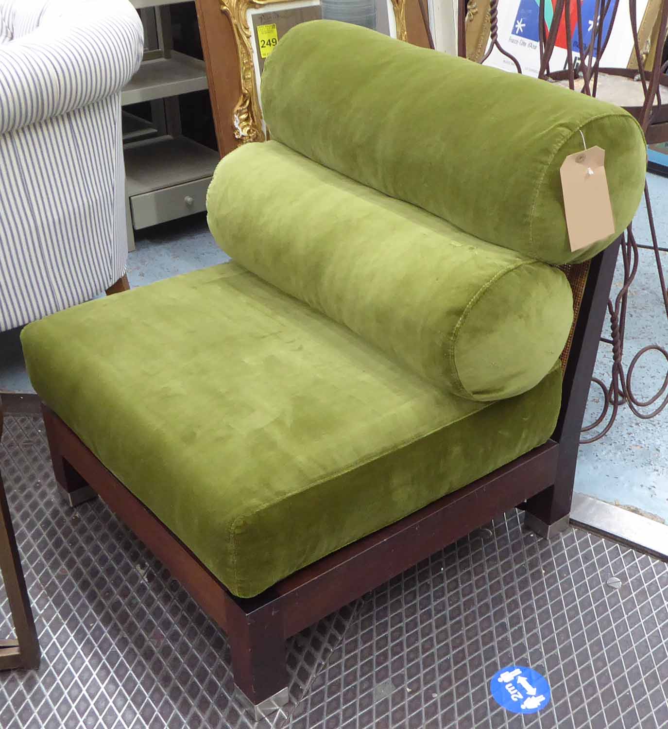 FLEXFORM EASY CHAIR, green velvet upholstery, 75cm H.